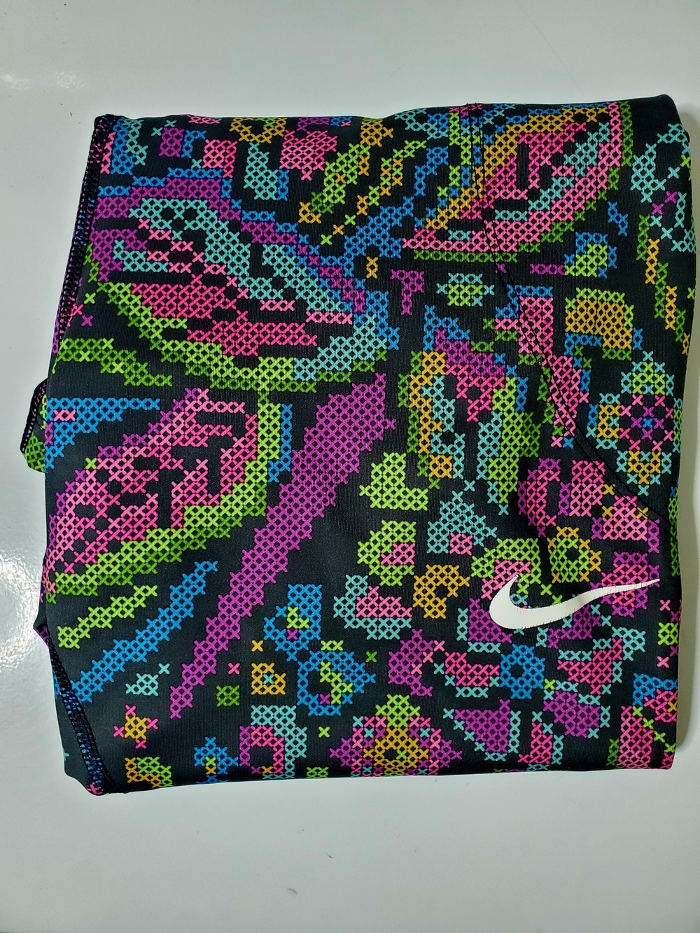 Nike Dri-fit Running Black Leggings with Neon Pixel Floral Print